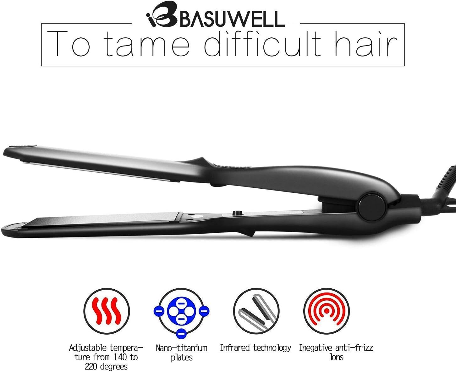 Basuwell Professional Hair Straighteners Wide Plates for Thick Hair Five-Speed Temperature Control Voltage Salon Fast Hair Styler UK Plug - Image 4