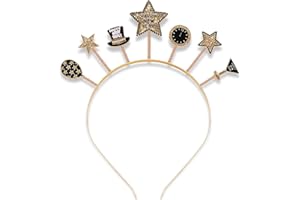 vokone New Years Headband Glitter Star Top Hat Head Bopper Tiara Headband New Year Costume Headwear Party Accessories