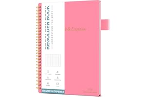 REGOLDEN-BOOK Income & Expense Tracker, Accounting Bookkeeping Ledger Book for Small Business –Accounting Ledger Record Notebook with Pocket, Man & Women, 53Weeks(10"x7")，Pink