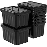 Buyitt 6 Packs Black Storage Bins with Handle, 7 QT Plastic Containers | Stackable Organizer Tubs for Pantry, Closet, Fridge, Bathroom, Durable Easy-Grip Carry Handles