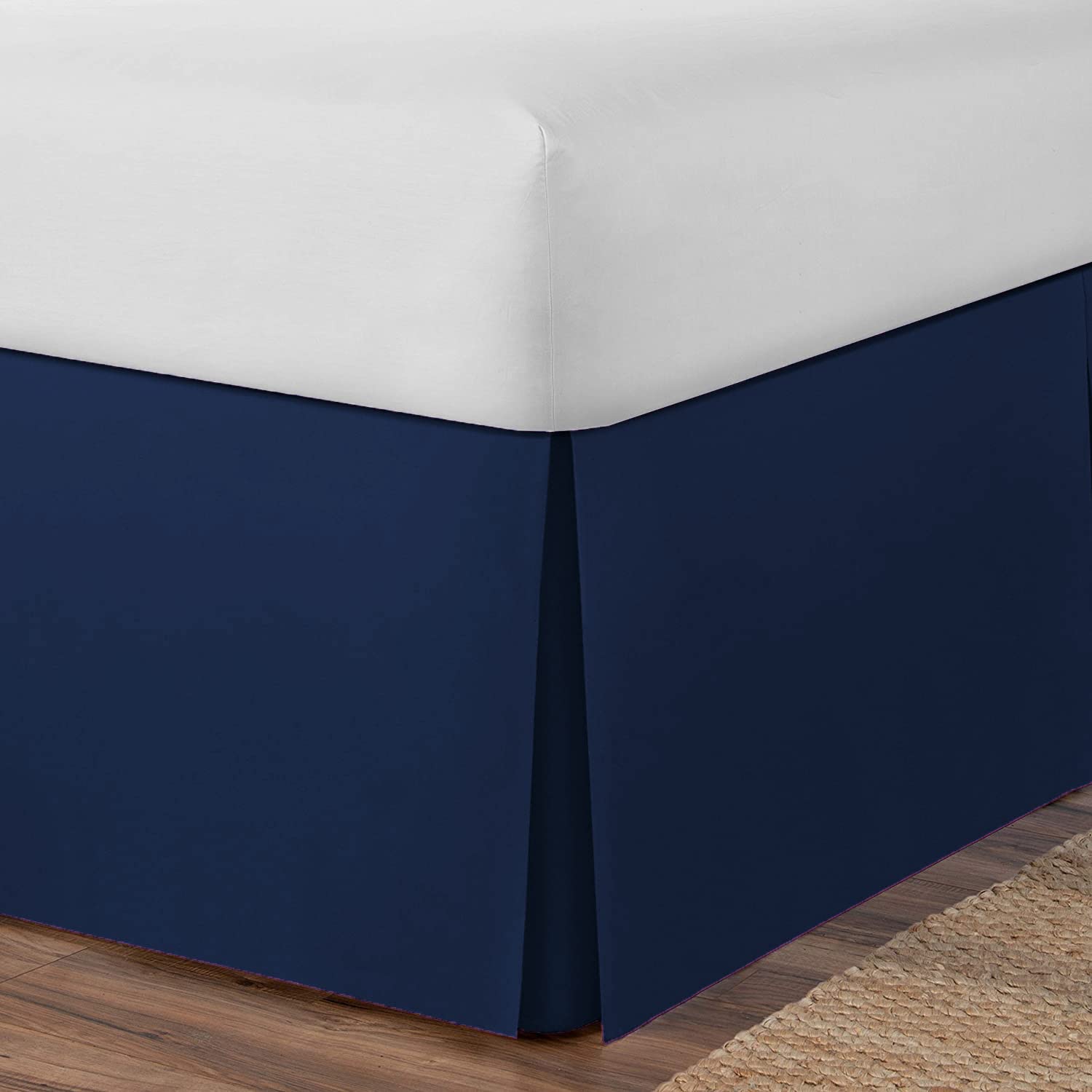 AmigoZone Plain Cotton Percale Platform Base Valance Pleated (Navy, King) โ image 1