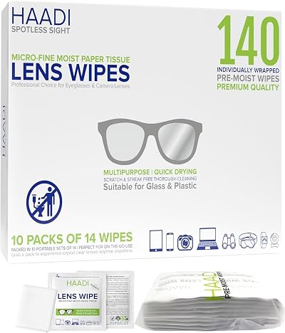 HAADI Glasses Cleaner Wipes 140 Pack Individually Wrapped 6x5 in