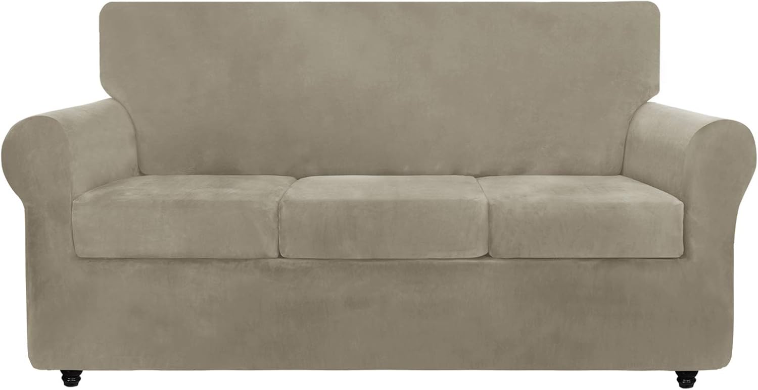 ZNSAYOTX Luxury Velvet Chair Slipcovers with Arms 2 Piece Stretch Chair Covers for Living Room Thick Soft Armchair Slipcover Anti Slip Dog Pet Friendly Furnitre Protector (White, Chair): Kitchen & Dining