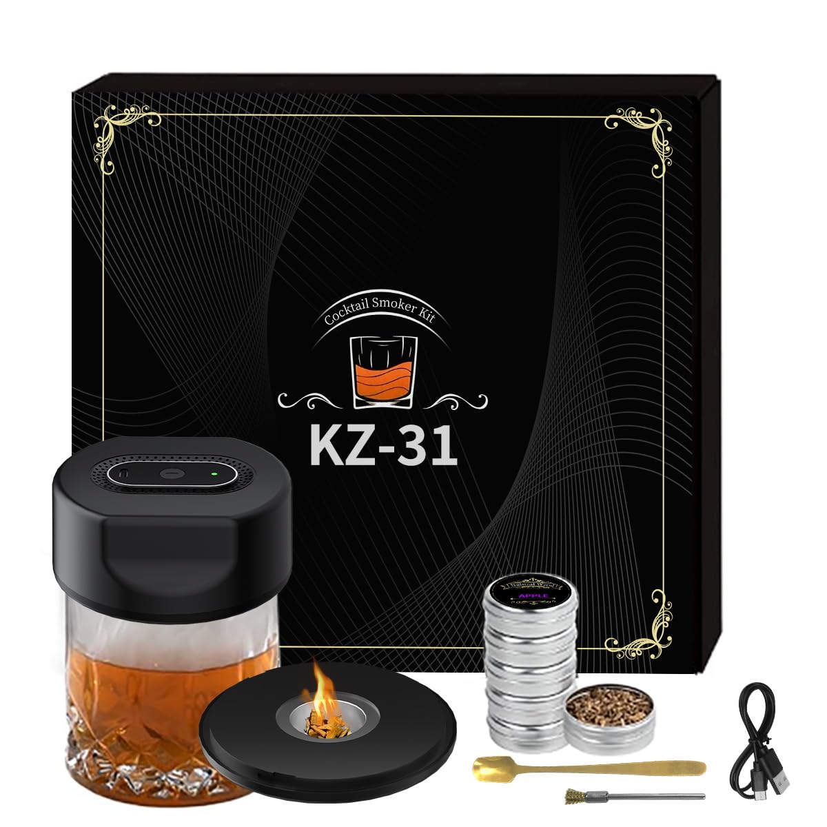 Photo 1 of 2025 Upgrade Electric Whiskey Smoker Kit - USB Rechargeable with Glass Dome,Ideal Gift for Christmas/Valentine's Day/Birthday (Glossy Black)