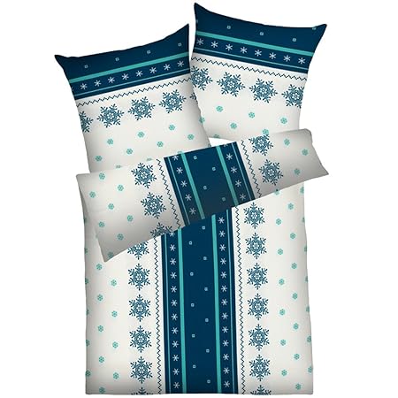Dyckhoff 3093470400 Schneeflocke Weichfrottierbettwäsche, RV Garnitur 135 x 200 cm und 80 x 80 cm Kissen, 400, petrol