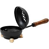 Premium Handmade Black Iron Incense Burner with Wooden Handle and Lid – Removable Screen, 3.15 Inch Diameter, 8.66 Inch Length