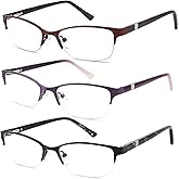 HOTJOJO 3 Pack Reading Glasses for Women Blue Light Blocking, Metal Oval Half Frame Womens Readers Glass with Spring Hinge, Anti Blue Ray Reduce Eye Strain Glare Headache(150 Magnification Strength)