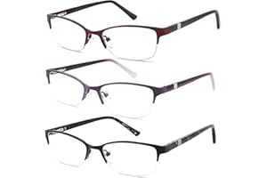 HOTJOJO 3 Pack Reading Glasses for Women Blue Light Blocking, Metal Oval Half Frame Womens Readers Glass with Spring Hinge, Anti Blue Ray Reduce Eye Strain Glare Headache(250 Magnification Strength)