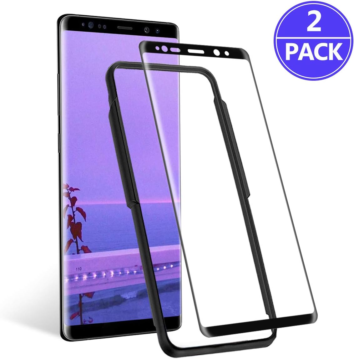 TAOZZY [Case Compatible Galaxy NOTE8 Tempered Glass Screen Protector(2 Pack/Free Installation Frame/Scratchproof/Bubble-Free/) Reinforced Screen Guard for Samsung Galaxy Note 8