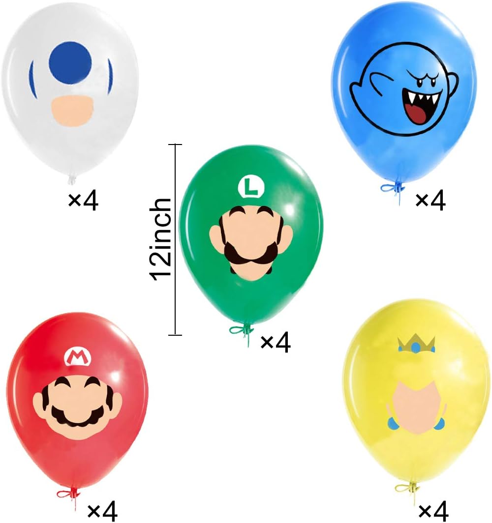 YUESEN Super Mario Party Supplies 20pcs Mario Birthday Balloons for Super Mario Party Favors, 5 Different Patterns 12-inch Ballons for Kids, Boys, Girls Birthday Party Decoration Supplies - Image 3