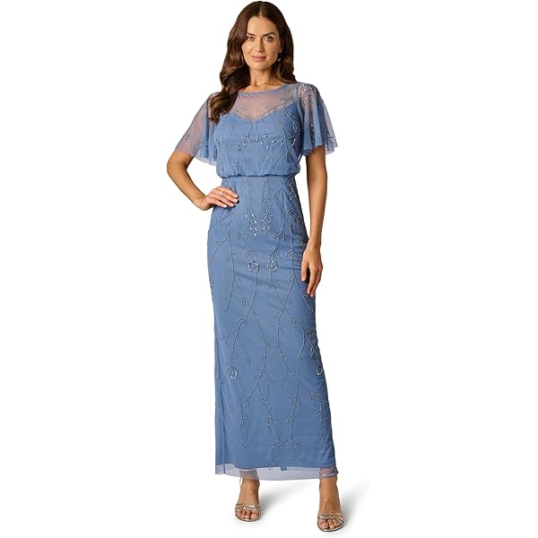 Amazon.com: Adrianna Papell Women's Bead Blouson Long Dress, French Blue, 6  : Clothing, Shoes & Jewelry