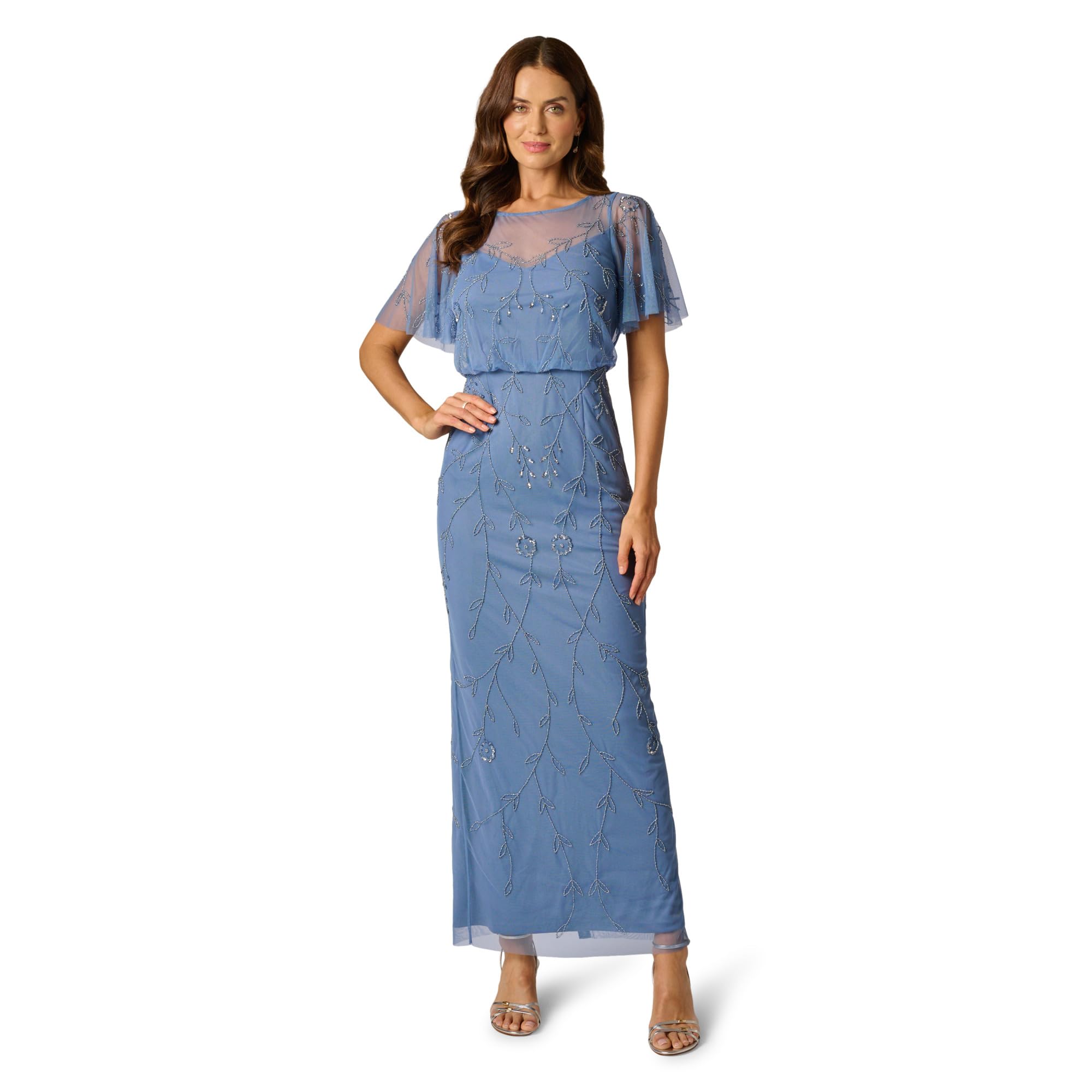 Adrianna Papell Bead Blouson Long Dress, French Blue, 18