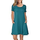 KORSIS Summer Women's Dress Casual T-Shirt Short Sleeve Dresses Swing Flowy Beach Vacation WORKSundress with Pockets