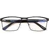 V.W.E. Men Premium Rectangle Metal - Plastic Temple Extra Large Reader - 152mm Wide Frame Reading Glasses Anti-Blue UV