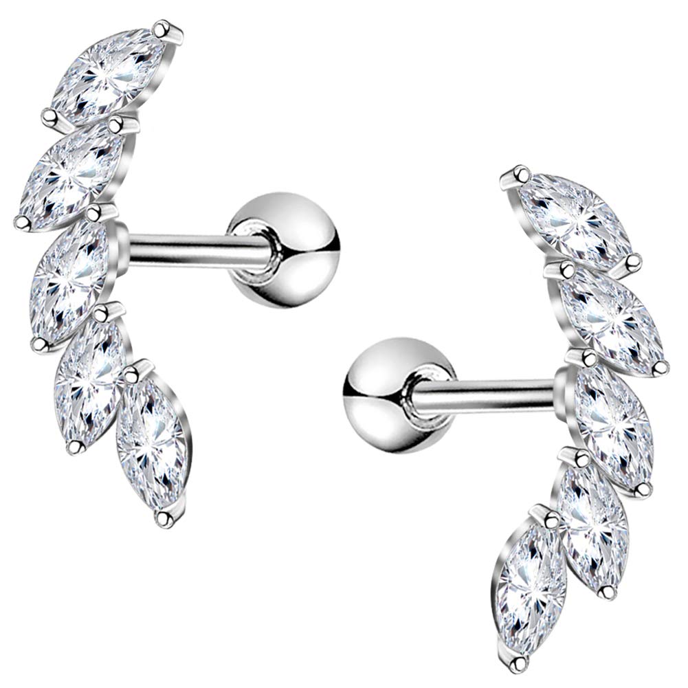 OUFER 16G Stainless Steel Cartilage Earring Curved Vine CZ Ear Helix Conch Cartilage Piercing Earring for Women Girls