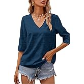Grlasen Women Fashion Half Sleeve V-Neck T-Shirt Solid Loose Basic Tops