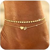 Honsny Initial Ankle Bracelets for Women Waterproof 14K Gold Plated Layered Anklets for Women Non Tarnish Dainty Heart Letter A-Z Ankle Bracelets Handmade Adjustable Summer Beach Gold Anklet Jewelry