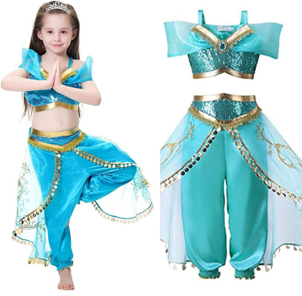 Amazon Co Jp アラジン プリンセス 衣装 子供 アラビアン 王女 ドレス コスプレ キッズ コスチューム お姫様 コス 子ども ハロウィン 仮装 女の子 上下2点セット 写真 撮影 誕生日会 服 ファッション小物