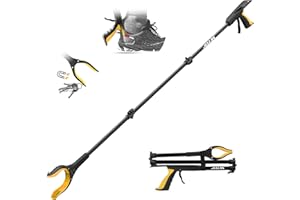 JELLAS 44" Grabber Reacher with Shoehorn, Extra Long Grabber Tool, 360°Rotating Jaw with Strong Grip - Magnets tip and Anti-Slip Design, Perfect for Easy Pick Up, Foldable and Easy Storage, Yellow