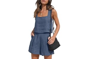 AUTOMET Womens Summer 2 Piece Outfits Vacation Casual Trendy Shorts Matching Sets Sleeveless Casual Linen Outfits 2024