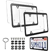 License Plate Frames Covers Combo - 2 Pack Clear Flat Car Tag Protectors Unbreakable and Aluminum Standard US License Plate Holder with Screws,Chrome Caps and Screwdriver(Black)