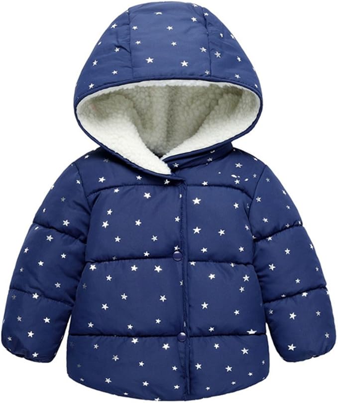Per Baby Girl Puffer Jacket Down Coat With Hood Stars Pattern Winter