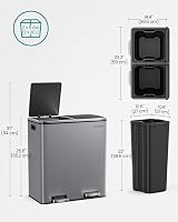 SONGMICS Dual Rubbish Bin 2-Compartment 30 L Slate Grey with Pedals view 6