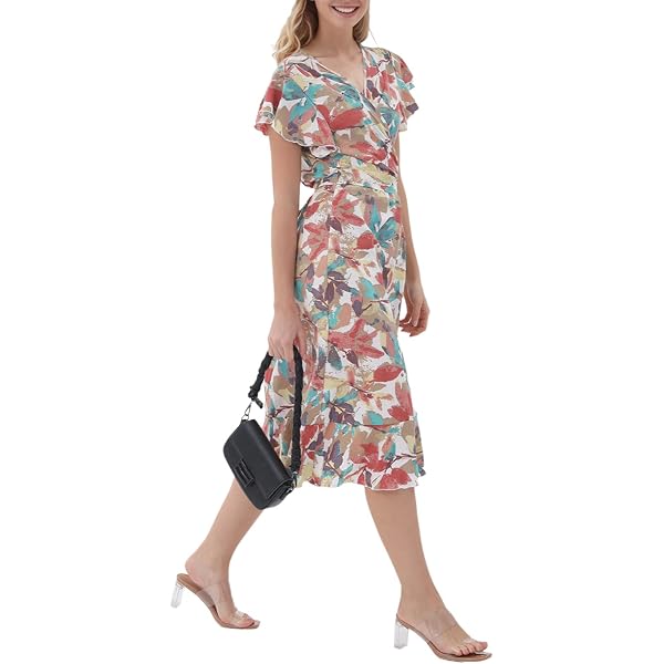 Breezaya Allover Floral Print Split Thigh Belted Dress SHEIN