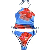 Floerns Women's Floral Tankini Swimsuit Halter Drawstring Low Rise 2 Piece Bathing Suit