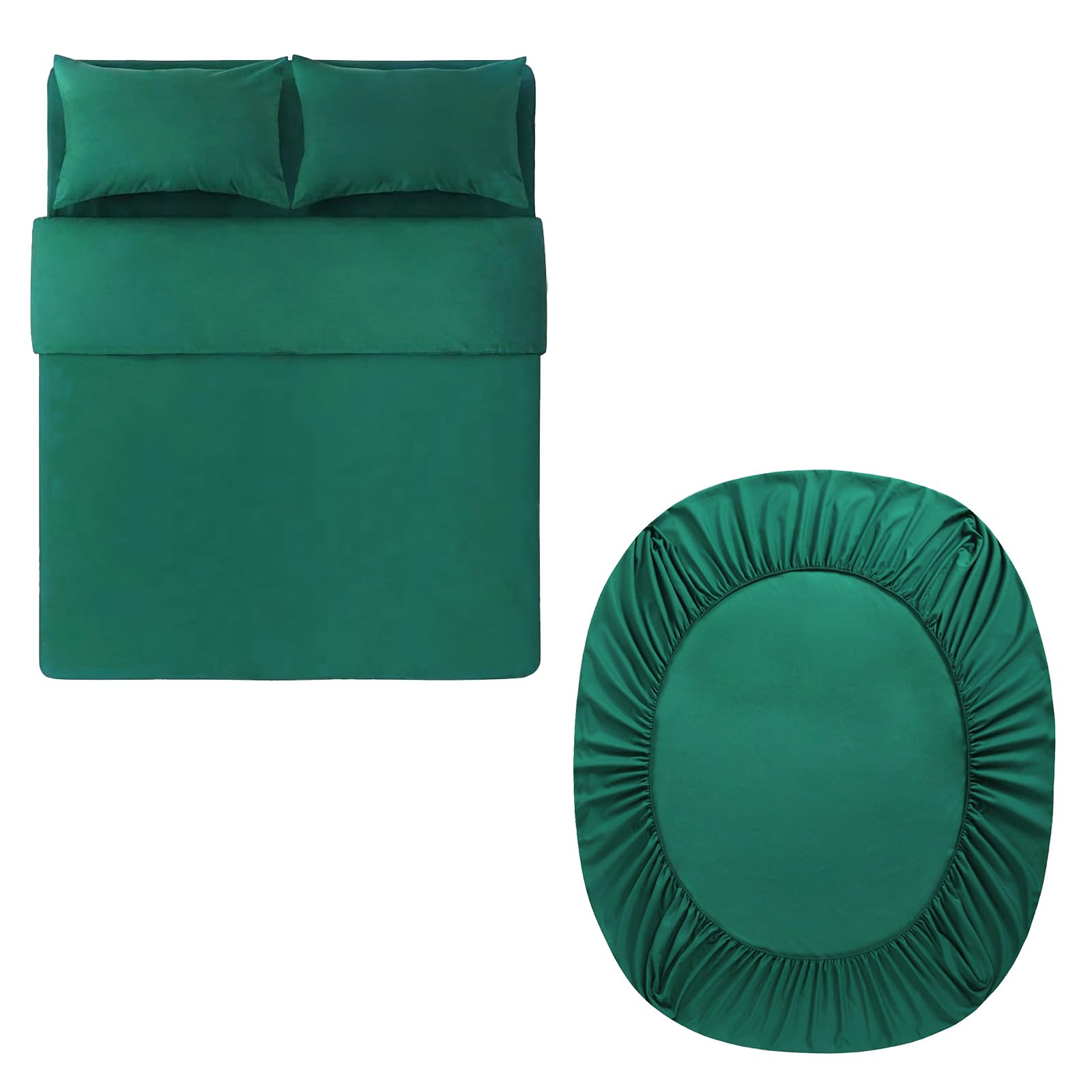 Aisbo King Duvet Set with Sheet - Green 4 Pieces Microfiber Bedding Set for Kingsize Bed, Includes Duvet Cover, Fitted Sheet and Pillowcases