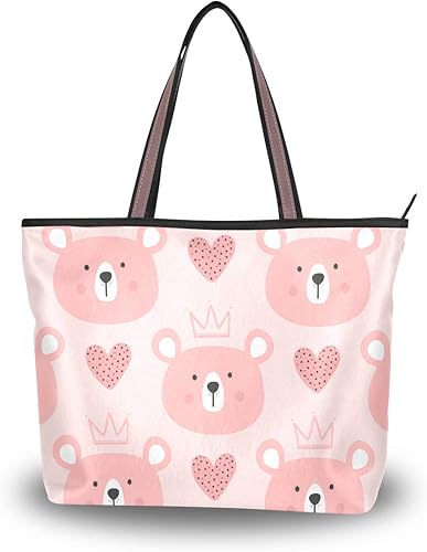 Amazon トートバッグ 大容量 キャンバス 通勤 通学 熊 くま キャラクター ピンク アニメ レディース トート バッグ 軽量 おしゃれ ガールズ ショルダー ポケット付 Lサイズ 女子 学生 旅行 マザーズバッグ Natax トートバッグ