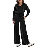 Glamaker Women's 2 Piece Sets Outfits Casual Long Sleeve Sweatsuits Polo Top and Wide Leg Pants Matching Sets