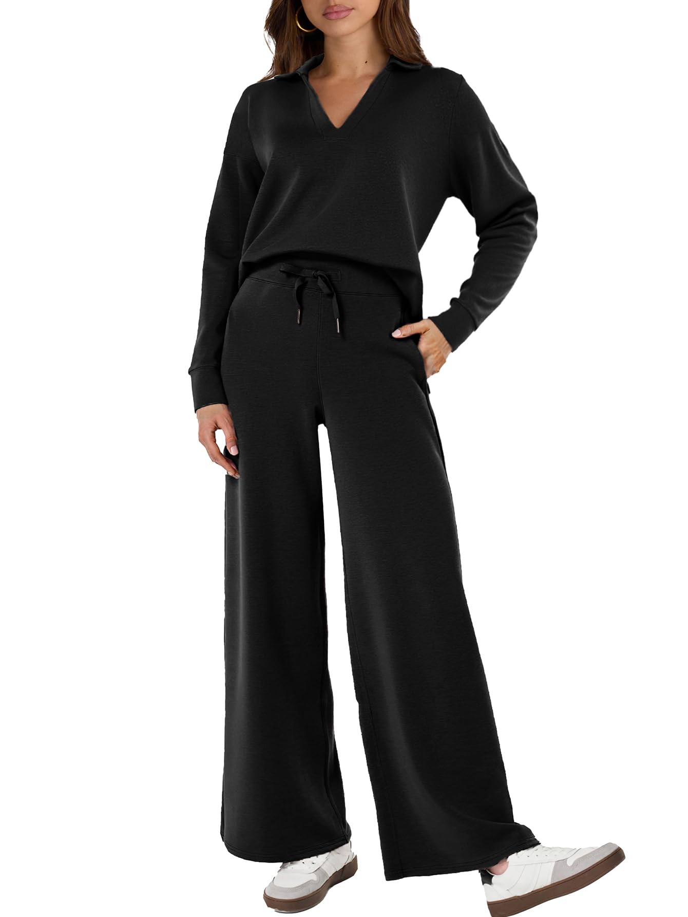 Photo 1 of ***MISSING PARTS***
Glamaker Women's 2 Piece Sets Outfits Oversized Sweatsuits Long Sleeve Polo Top and Wide Leg Pants Matching Sets (Black M)