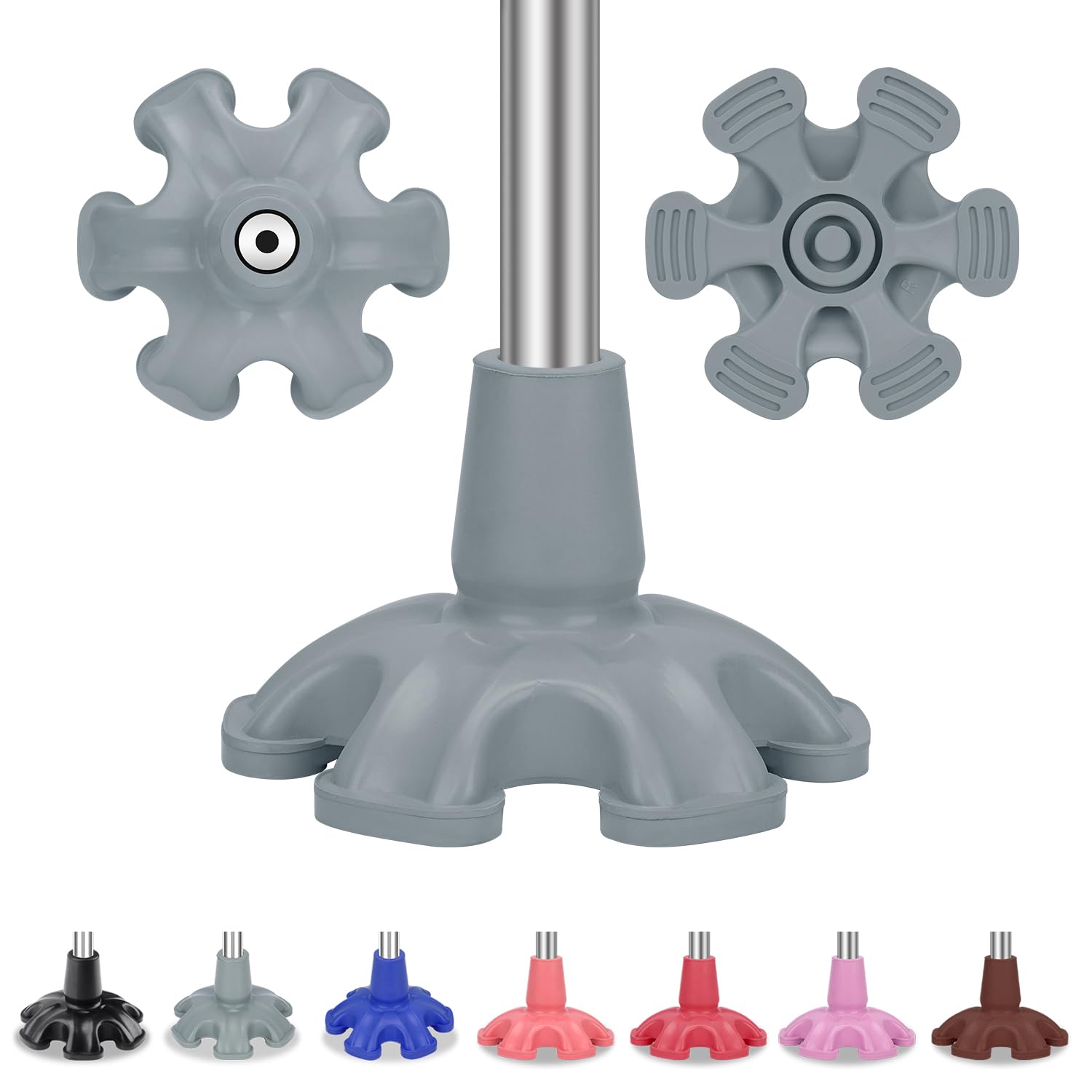supregear Rubber Ferrules for Walking Stick - 19mm Heavy Duty Self Standing Six Base Replacement for Walking Sticks, Walking Canes, Folding Canes - 6 Prong Cane Foot Pad - Walking Stick Tip, Grey