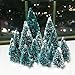 Mini Snow Globe Christmas Trees Tabletop Fake Bottle Brush Pine Trees Decor Craft Xmas Village Flocked Trees Party Decoration DIY Accessories Up to 4-7/8’’ Bluish Green16PCS with White Plastic Base