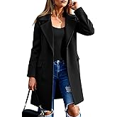 Fazortev women's Pea Coat Notch Lapel Single Breasted Wool Blend Mid Long Jacket Trench Overcoat