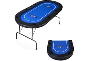 DC DICLASSE Poker Table Foldable, Card Table with Cup Holder, Casino Leisure Table Top Texas Hold 'Em Poker Table for Blackjack Board Game, Blue Speed Felt, Texas Hold’em Poker…