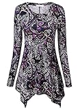 BAISHENGGT Women's Paisley Printed Handkerchief Hem Tunic Top X-Large Purple