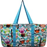 Aqua & White Chevron with Owl Print Utility Tote Bag