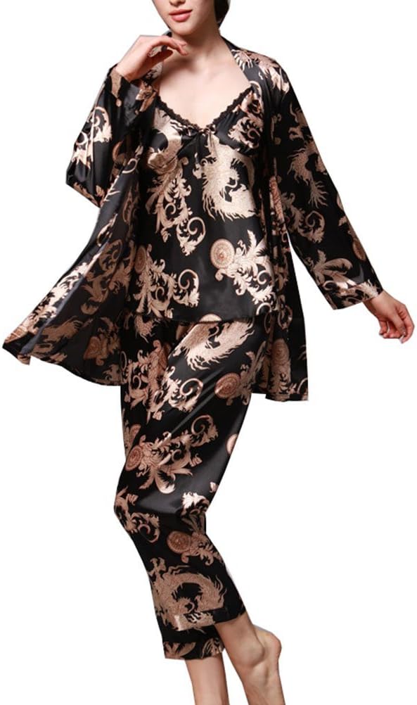 Women's Nighties Satin and Pyjamas Set, 3-in-1 Ladies Pyjamas Set Nightwear