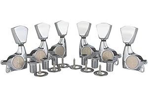 Guyker Guitar Machine Heads (3L + 3R) – 1:21 Sealed Tuning Key Pegs Tuners Set with Tulip Shaped Knob Replacement for ST TL SG Style Electric or Acoustic Guitars – Chrome