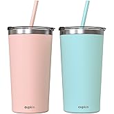 CUPKIN Stainless Steel Insulated Tumbler with Lid and Straw, 20 oz Water Bottle & Straw, Stainless Steel Cups, Travel Coffee Mug for Adults, Iced Coffee Cup with Lid, Tumbler for Travel