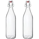 Bormioli Rocco Giara Beverage Bottle, 33.75 oz (Set of 2) - Leakproof Glass Container for Homemade Juices & Dressings - Stylish Drinkware Storage for Kitchen/Restaurant - Made in Italy (Clear)