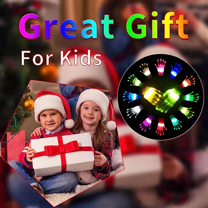 Kids Toys 12 Colors LED Gloves Cool Toys Gifts for Age 5-7 8-12 Years Old Boys Girls Stocking Stuffers Kids Teens Christmas Halloween Costumes Light Up Gloves Birthday Parties Gifts (1 Pair M)