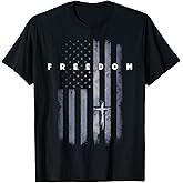 Grunge American Flag and Cross Faith Family Freedom T-Shirt