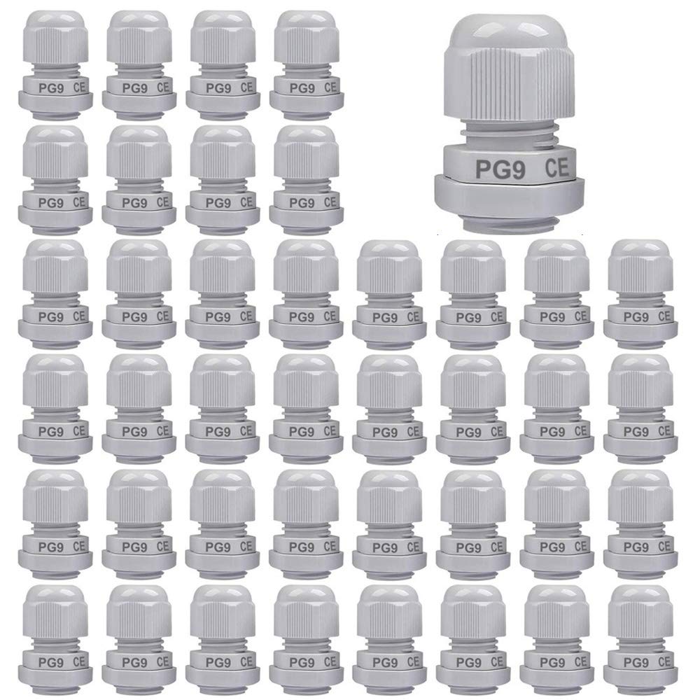 Gebildet Cable Gland, PG9 Plastic IP68 Waterproof Adjustable 4.0-8mm Cable Gland Joint with Gaskets, M16*1.5 Wire Connector, Wire Protector (Pack of 40, White)