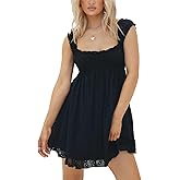 Women's Babydoll Mini Dress Floral Embroidery Summer Sleeveless Loose A Line Flowy Short Sundress for Beach Club Party