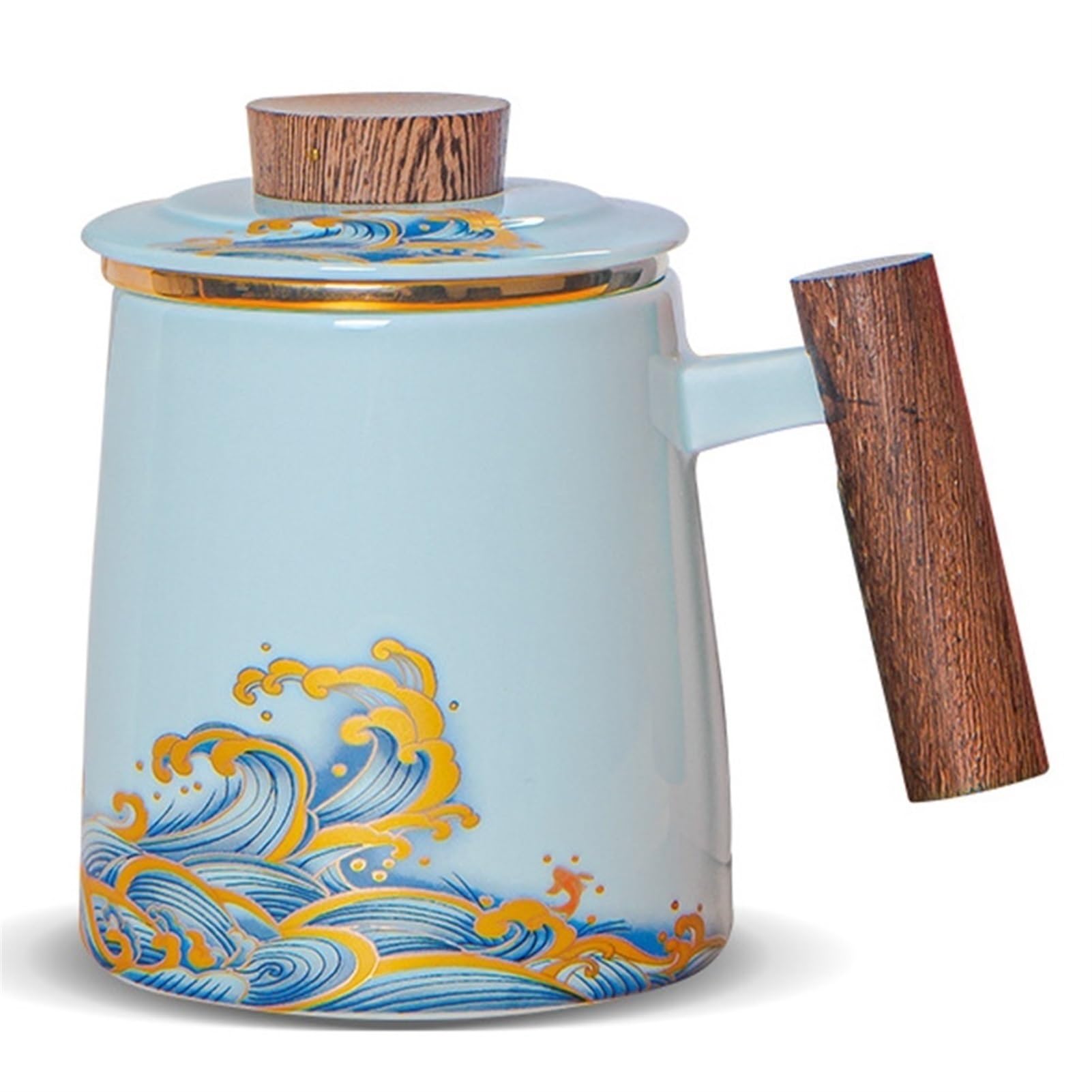 DISDADA Tea Infuser Mug with Lid, Tea Cup with Infuser, Loose Leaf Tea Ceramic Mug, for Office and Home Use Hot Iced Water Juice Beverage (Color : Natural Waves)