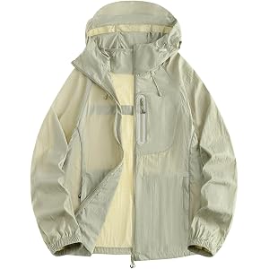 Men's UPF50+ Hoodies Sun Protection Lightweight Jacket Outdoor Coat | Spf Hoodie Mens Full Zip Green Up Light Jacket Uv Cooli