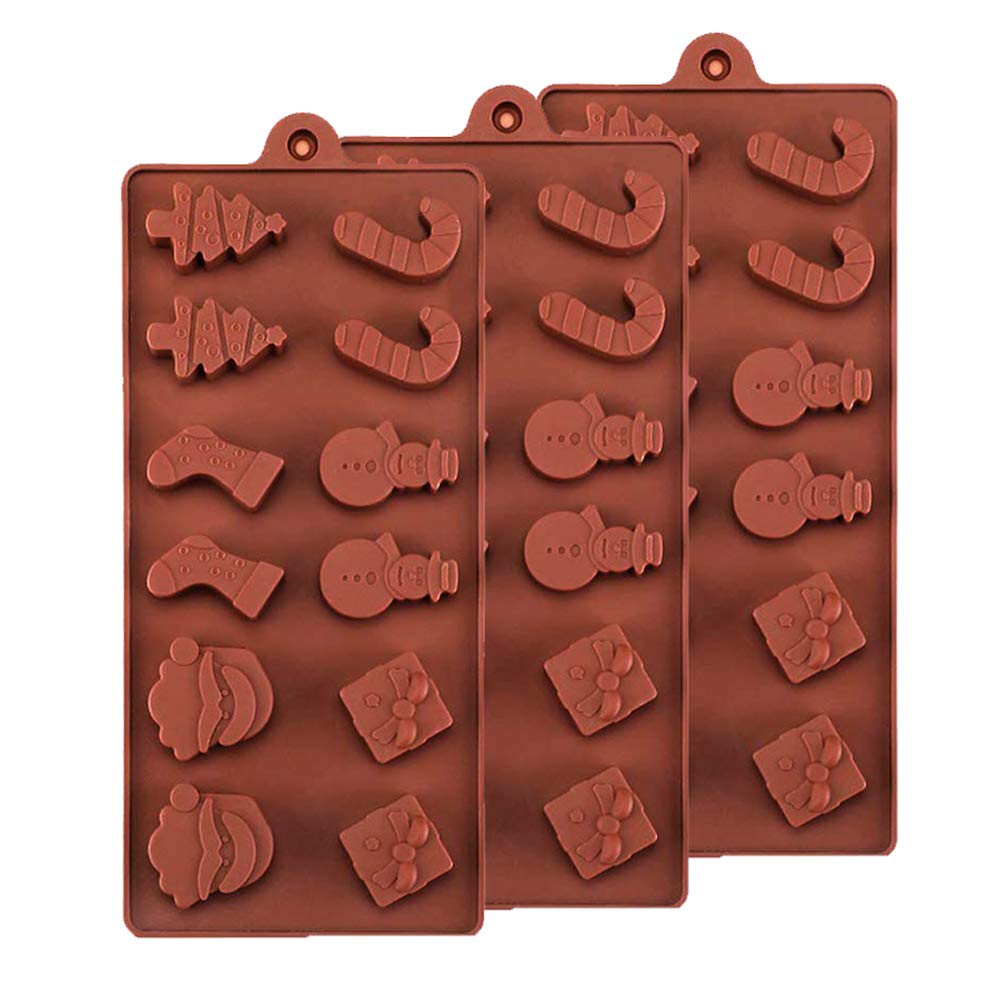 BREEZO Christmas Silicone Chocolate Moulds, 3PCS 12-Cavity Cake Cookie Moulds Candy Baking Molds for Chocolate Cake DIY for Xmas Party Cake Decoration with Christmas Themed Shapes